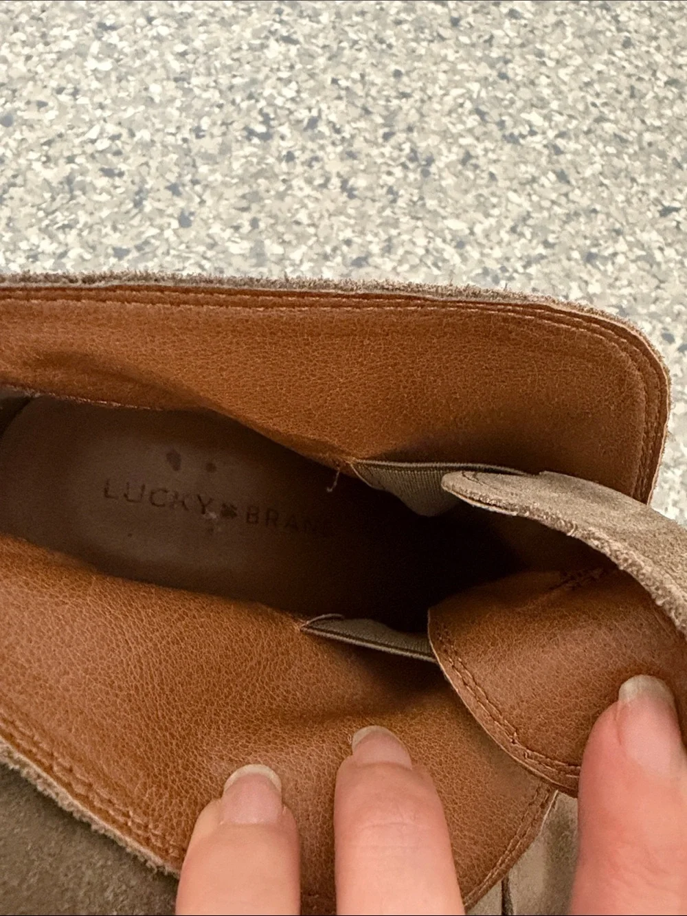 Lucky Brand Taupe Suede Wedge Ankle Boots